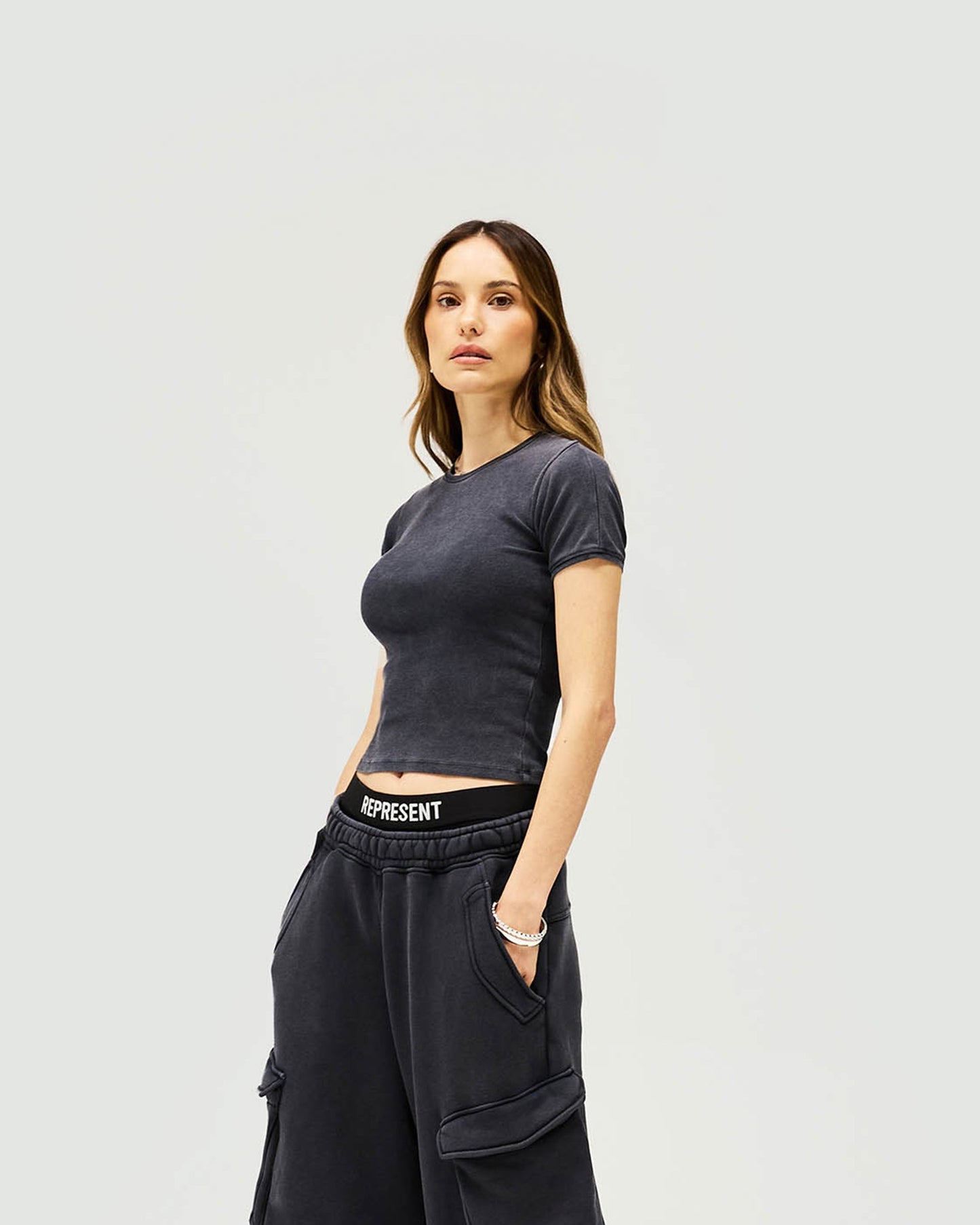 Initial Rib Baby T-Shirt - Washed Black