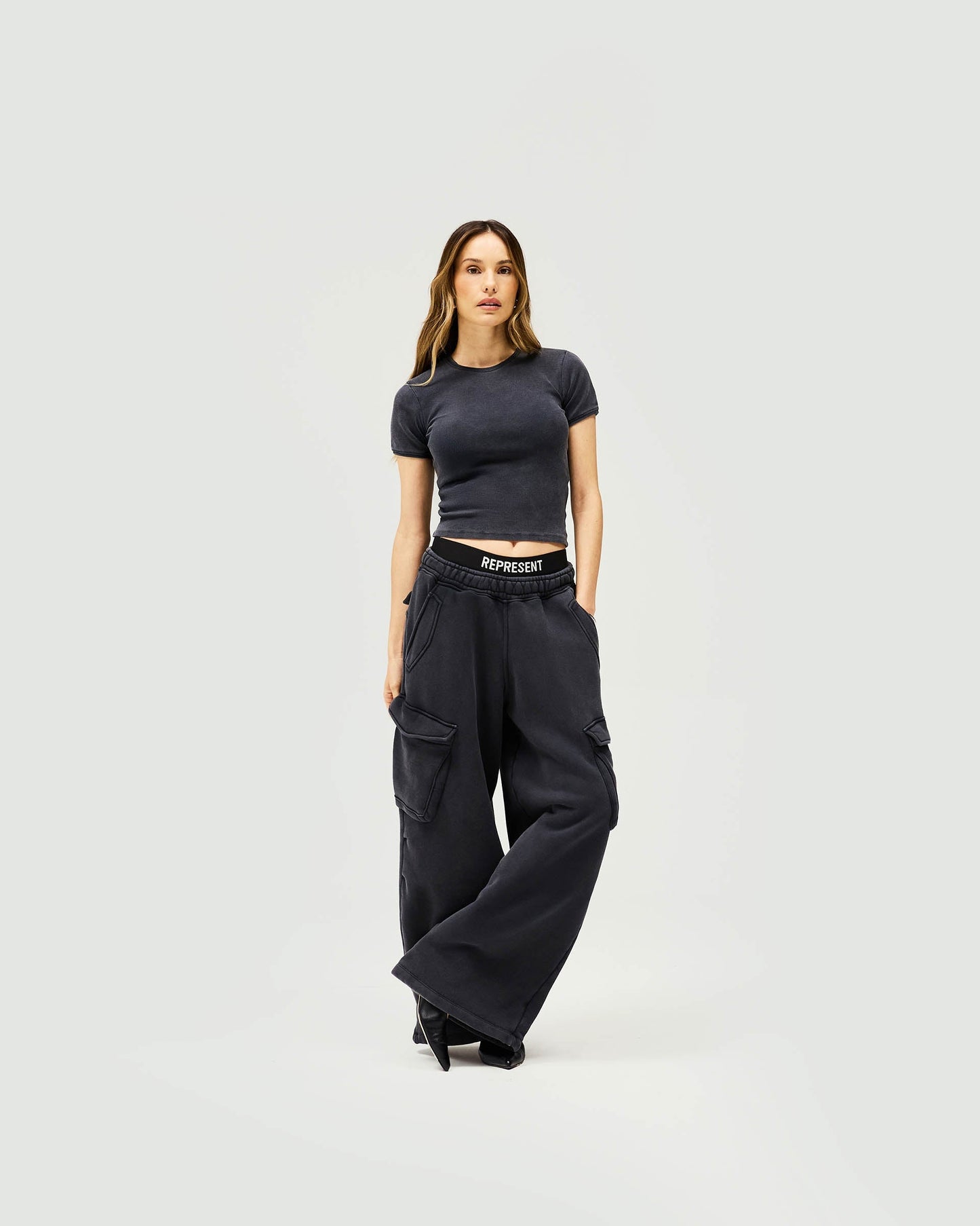 Initial Rib Baby T-Shirt - Washed Black