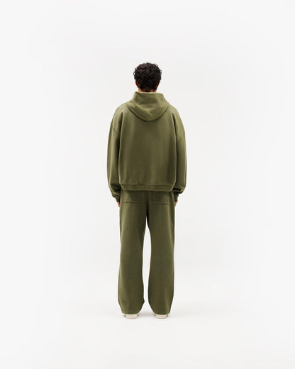 Initial Boxy Zip Through Hoodie - Army Green