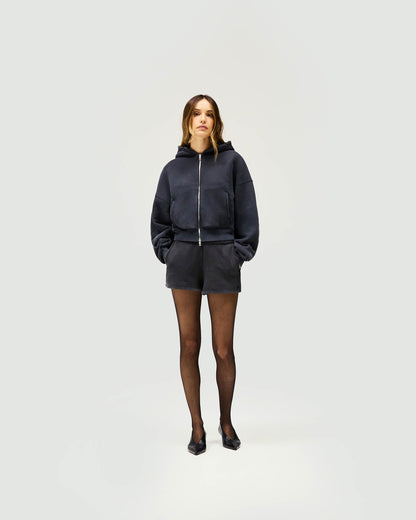 Initial Oversized Crop Hoodie - Washed Black