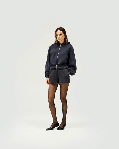 Initial Oversized Crop Hoodie - Washed Black