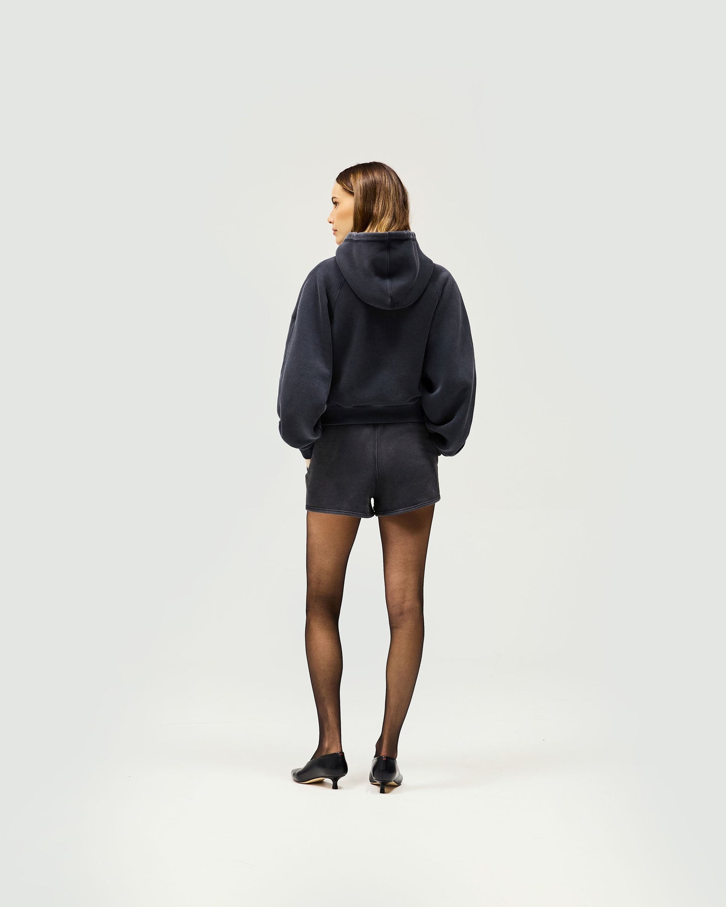 Initial Oversized Crop Hoodie - Washed Black
