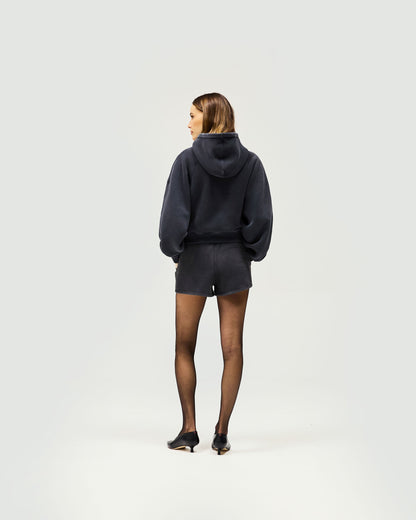 Initial Oversized Crop Hoodie - Washed Black
