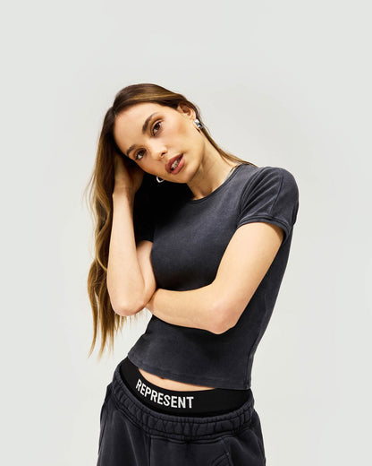Initial Rib Baby T-Shirt - Washed Black