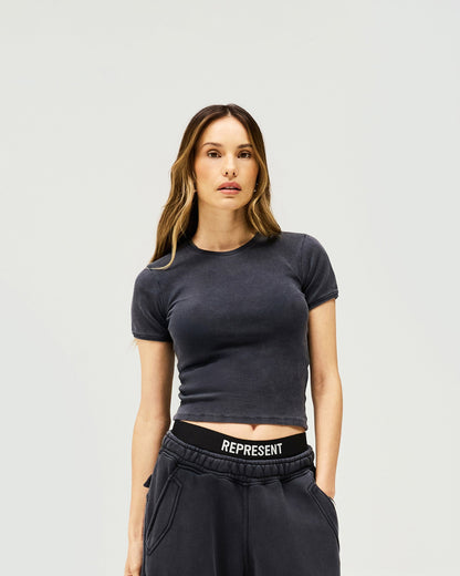 Initial Rib Baby T-Shirt - Washed Black