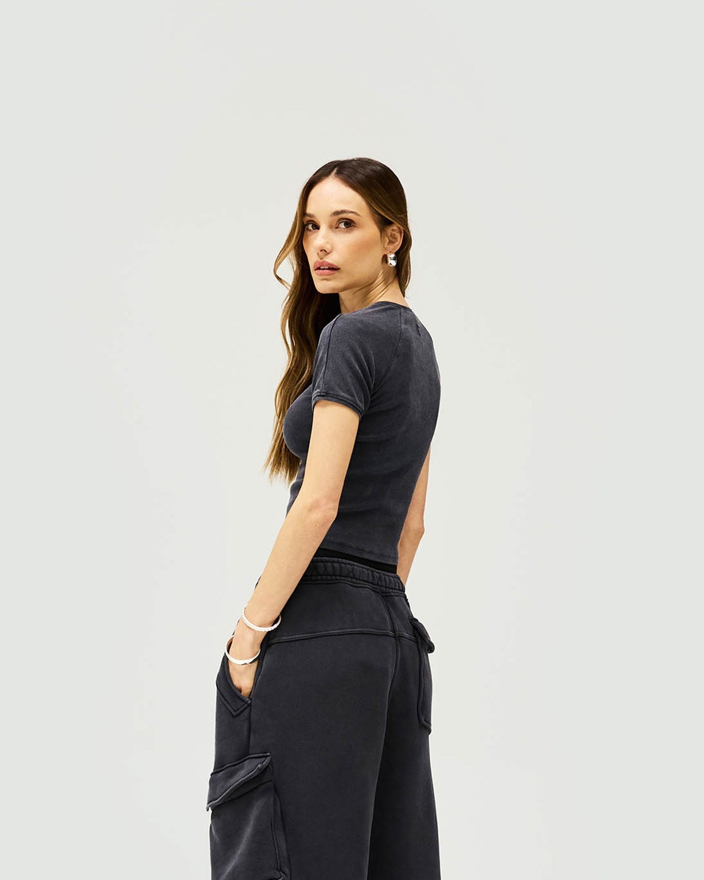 Initial Rib Baby T-Shirt - Washed Black