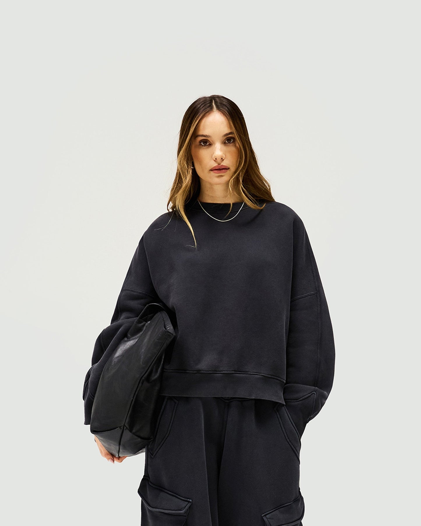 Initial V Notch Sweater - Washed Black