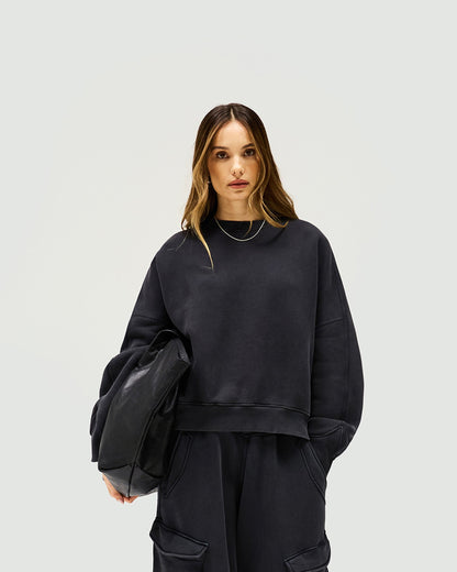Initial V Notch Sweater - Washed Black