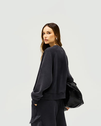 Initial V Notch Sweater - Washed Black
