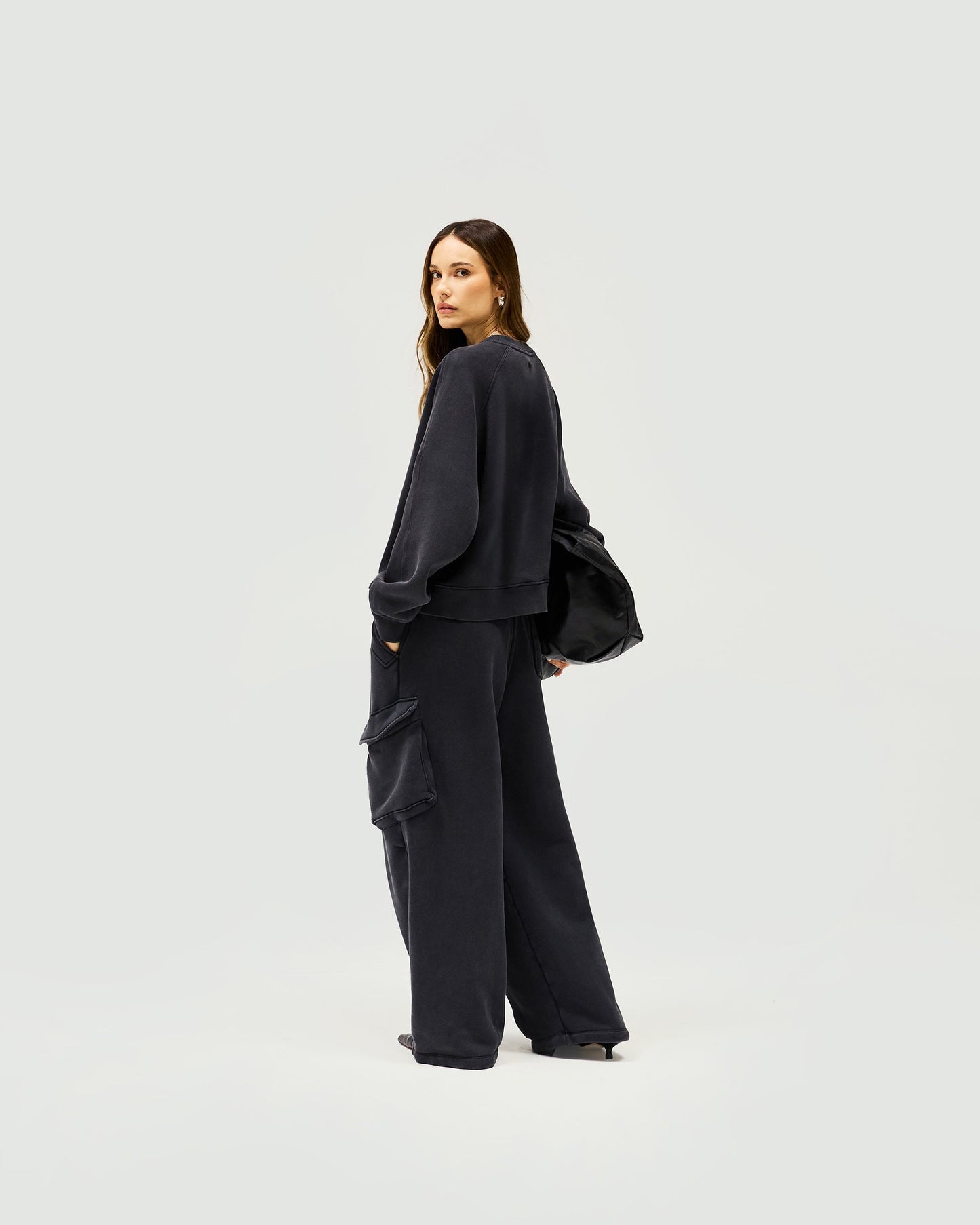 Initial V Notch Sweater - Washed Black