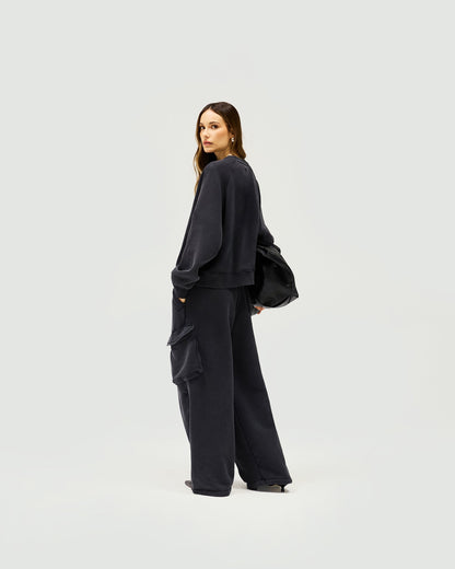 Initial V Notch Sweater - Washed Black
