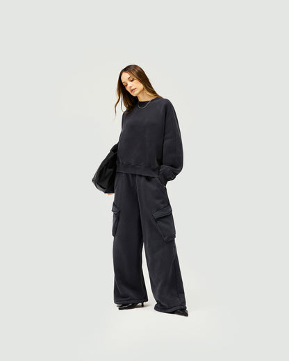 Initial V Notch Sweater - Washed Black
