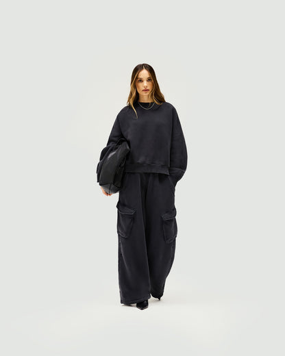 Initial V Notch Sweater - Washed Black